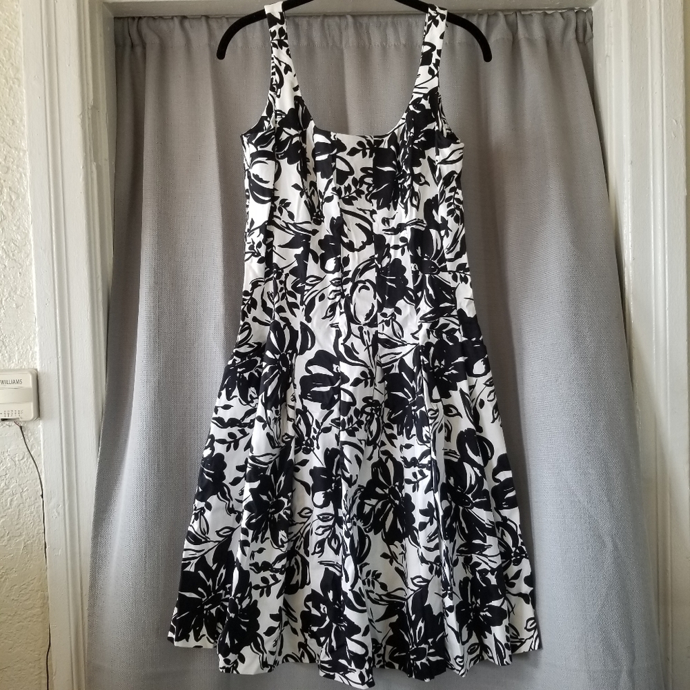 Lauren Ralph Lauren Black and White Floral Midi Dress